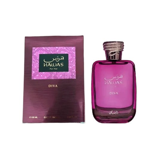 רסאסי הוואס פור הר דיווה - Rasasi Hawas For Her Diva 100ml E.D.P - בושם לאישה מקורי - בקבוק ואריזה